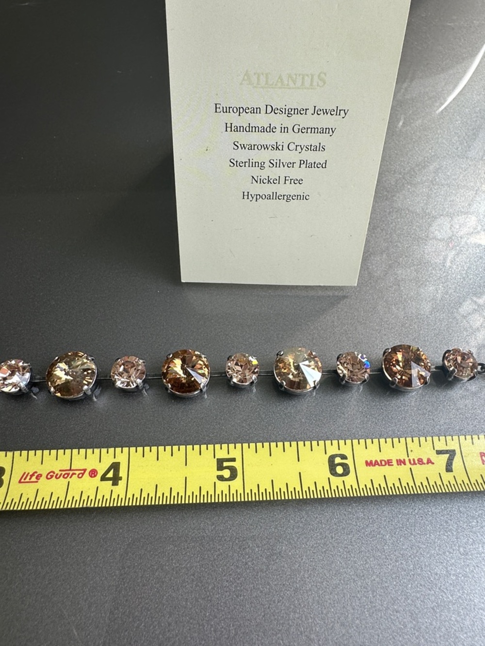 Swarovski Crystal Link Bracelet in peach, lt Colorado topaz and topaz Stones - Picture 3 of 9